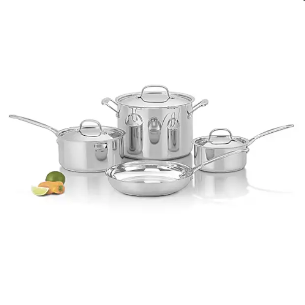 Cuisinart Chef's 7 Pc Stainless Steel Cookware Set Premium Pots and Pans with Glass Lids Induction Ready Oven Safe Durable Kitchen Cookware for Gas Electric Home Cooking