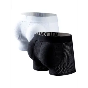 Mens Hollow Out Mesh Boxers Briefs - Breathable, Comfy, Padded, and Sexy Underwear with Hip Pad for Buttocks JOCKMAIL Golf Shorties in Solid Color, Medium Stretch Polyamide Lycra Fabric Menswear Spandex Panty Socks