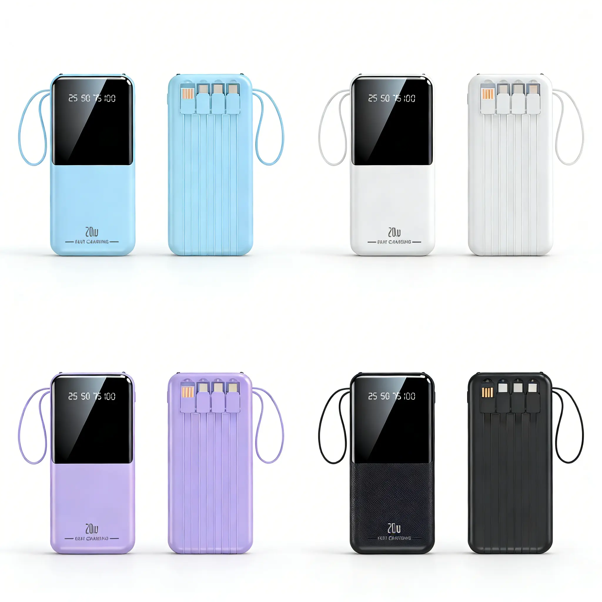 10000 mAh 20W Fast Charge Power Bank for Phones, Compact Portable Charger with USB-C & Lightning Cables, Smart Display, Shockproof Design, Flashlight for Outdoor Emergencies, Multiple Device Charging