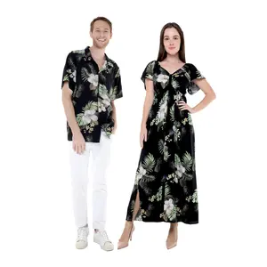 Matchable Couple Hawaiian Luau Shirt or Rahee Maxi Dress in Pineapple Garden Black