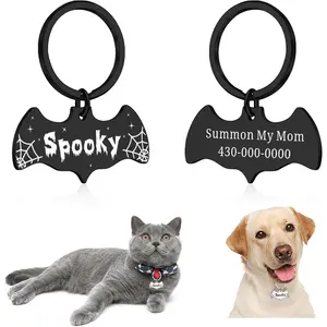 Custom Dog Name and Phone Number Bat Dog Tag - Personalized Christmas Dog Collar Tag – Goth Ghost Bat Pet ID Tags for Dogs & Cats, Christmas Accessories for Pet, Xmas Stocking Stuffers, Summon My Mom Dad, Cute Winter Gifts for Pets