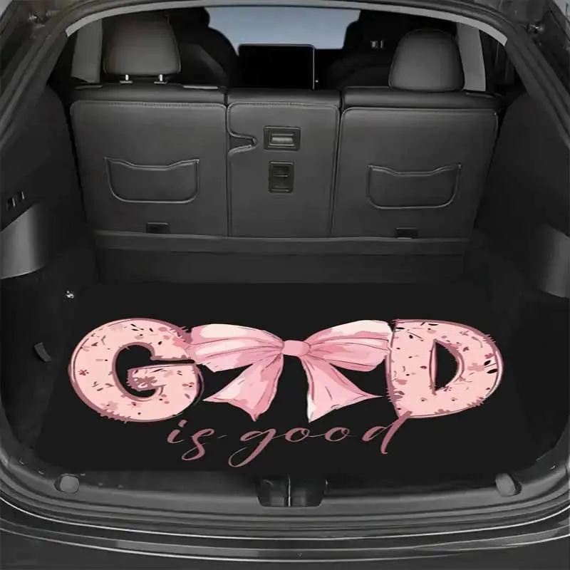 1pc Car Trunk Mat Pink Bow Design, Durable Polyester Cargo Liner for Travel, School, Work, Picnics - Stylish & Functional Auto Accessory, Car Interior Accessories Girls, Picnic Essentials, Easyinstall Mat, Car Interior Accessory, Girly Car Accessories