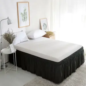 Elegant Comfort Top-Knot Tassel Pompom Fringe Ruffle Bed Skirt Around Style Elastic Bed Wrap 16 inch Drop Microfiber Bedroom Furnishing