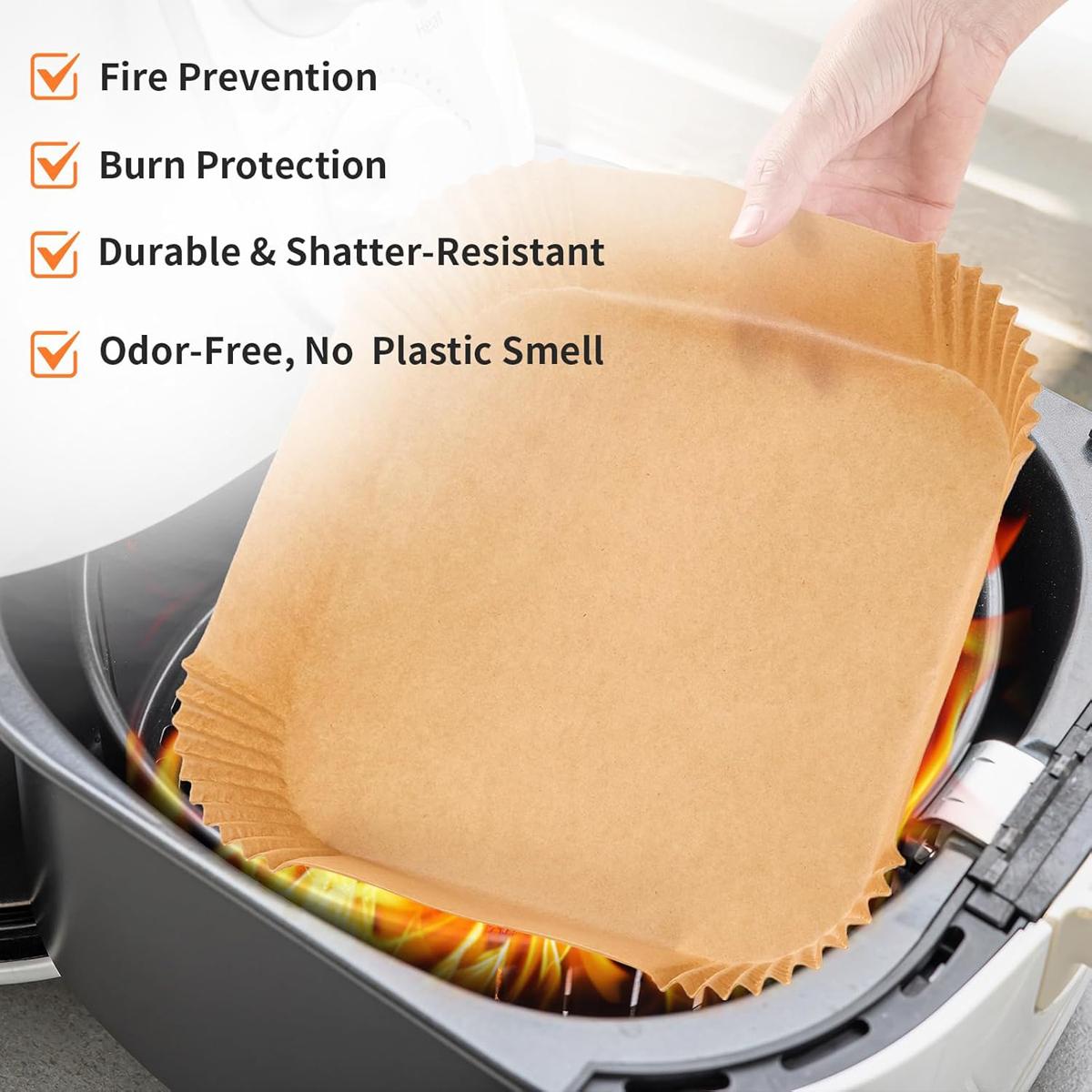 Air Fryer Liner,100 Square Air Fryer ParchmentPaper Liner, Air Fryer Liners Disposable for Microwave,Square Non-Stick Air Fryer Liner Square Free of Bleach