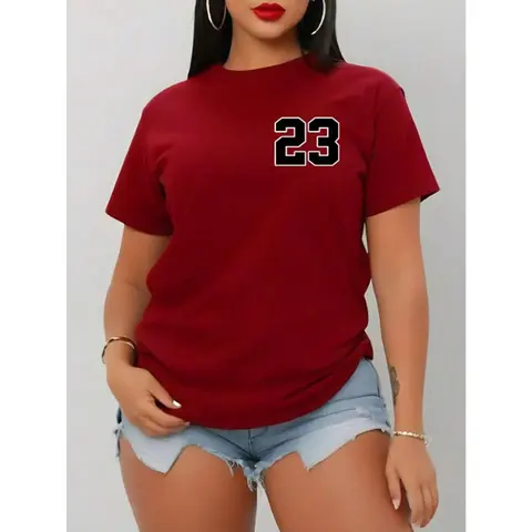 VaVaLuxe Women's Slim Fit Casual Short Sleeve T-Shirt With Number Printed For New Year Clothes Graphic Tees Women Tops