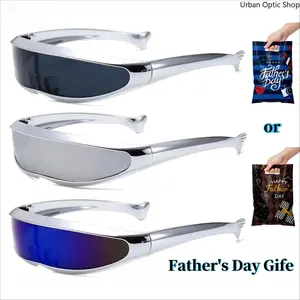 XUH Y2K Futuristic Sunglasses for Men Women, UV400 Protection Cyberpunk Wrap Around Shield Shades, Metallic Space Age Eyewear for Rave Festival, Streetwear, Biking & Father's Day Gift,summervibes