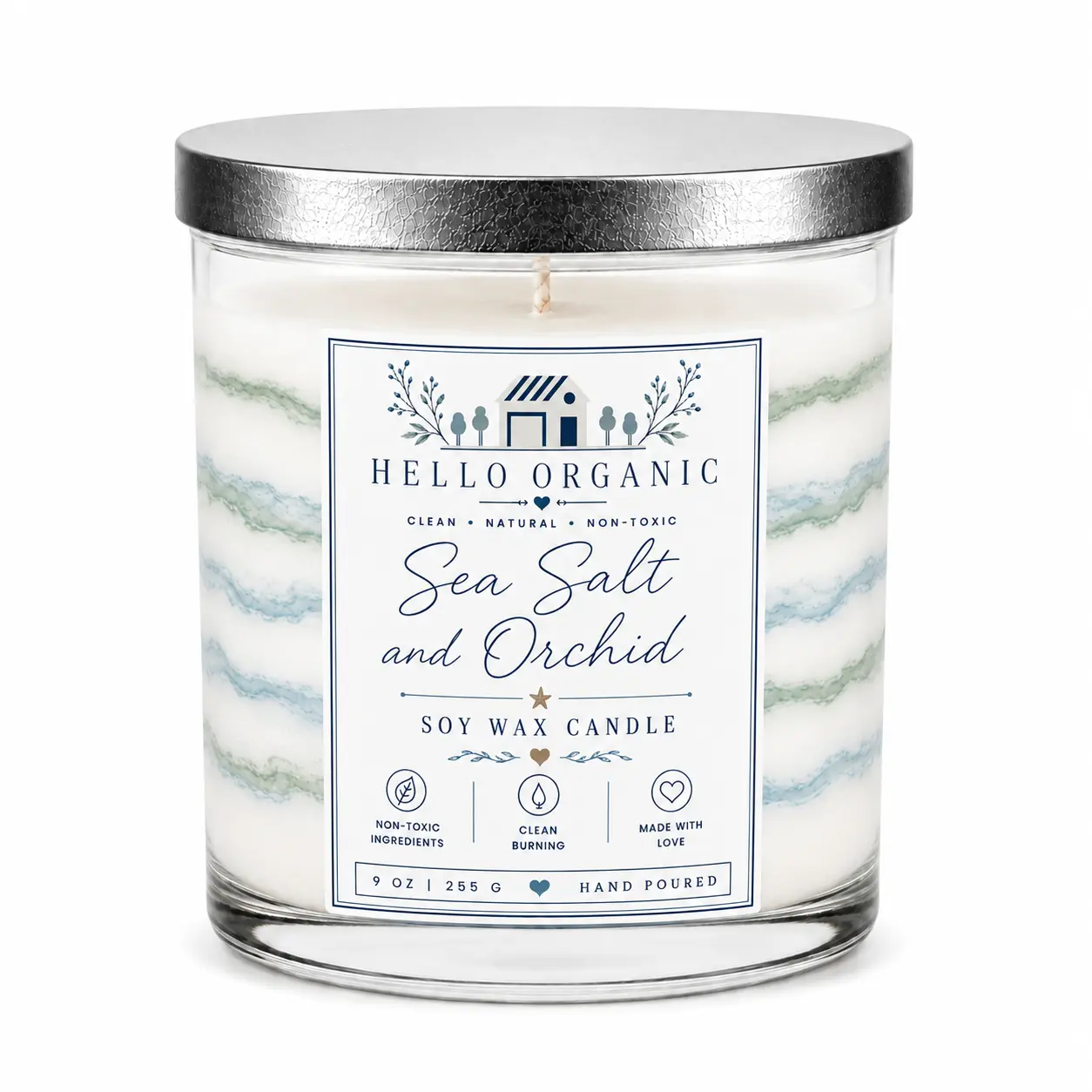 Sea Salt & Orchid Hand Poured Non Toxic Candle 9 oz