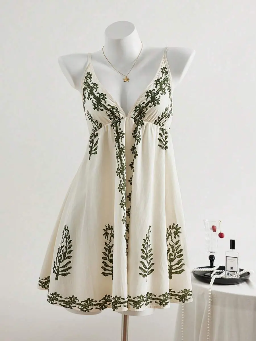 LENKA Summer Holiday Retro Print Waist Defined A-Line Cami Dress, Versatile