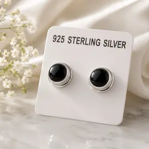 .925 Solid Sterling Silver Black Onyx Stud Earrings