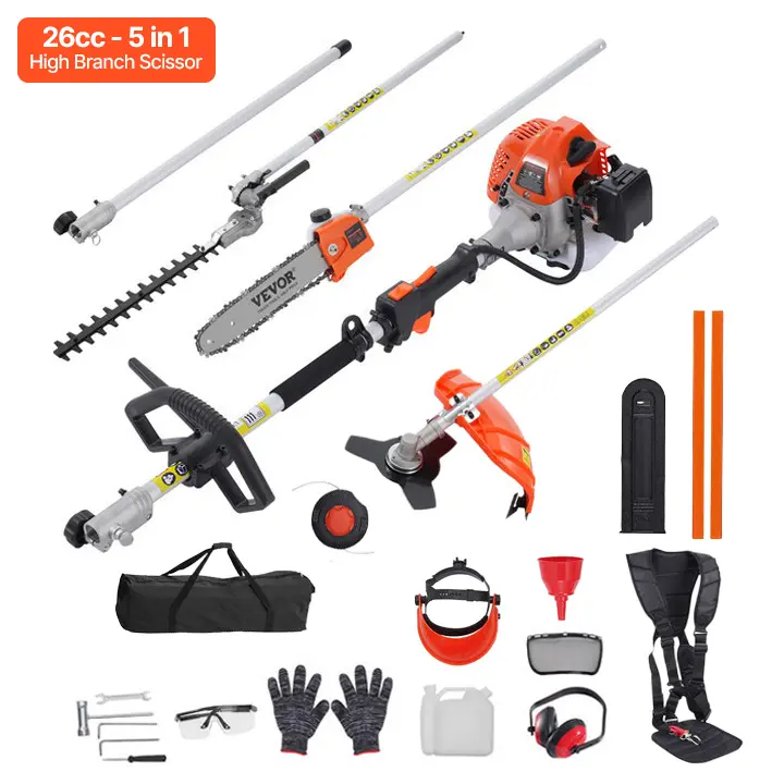 【summerfinds】VEVOR 6-in-1 Multi-Functional Trimming Tool Set - Gas Hedge Trimmer, Weed Eater, String Trimmer, Brush Cutter, Edger, Pole Saw Chainsaw Pruner Whacker with Shoulder Strap - Father's Day Gifts, Garden & Hardware Tools, Work Tools