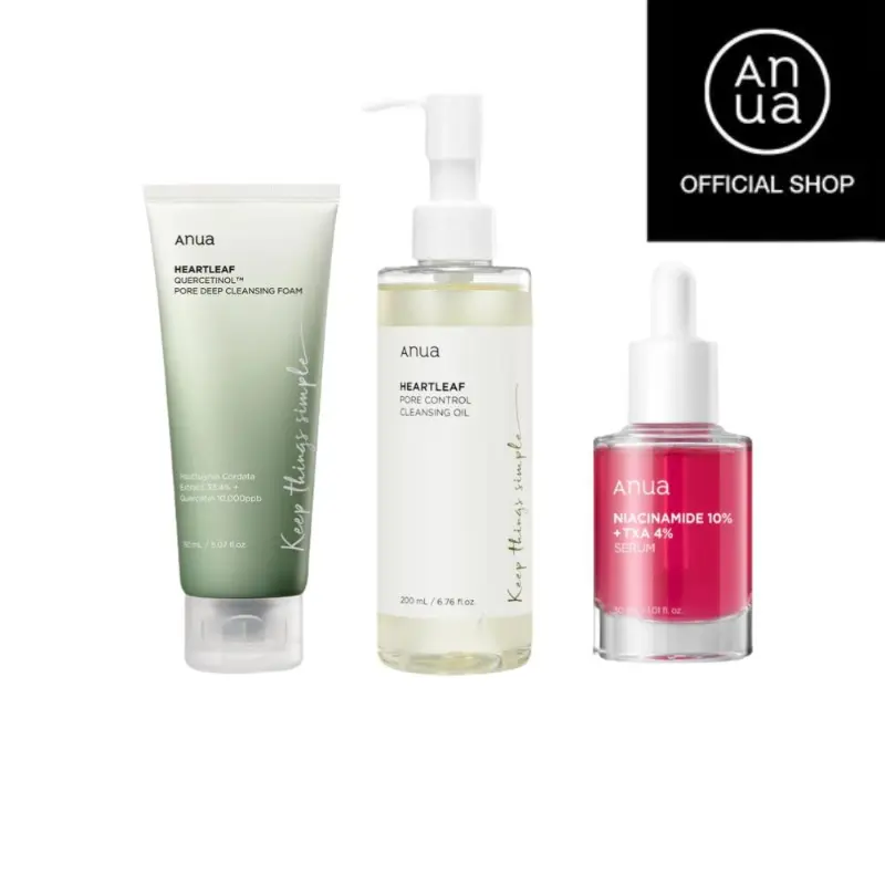 ‮ aunA  ‬  Heartleaf 3-Step Skincare Set |Cleansing Foam + Oil + Brightening Serum