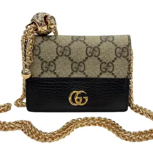 Pre-owned GUCCI coated canvas and leather Crossbody Bags Black/GG Supreme Compact Wallet with Adjustable Chain