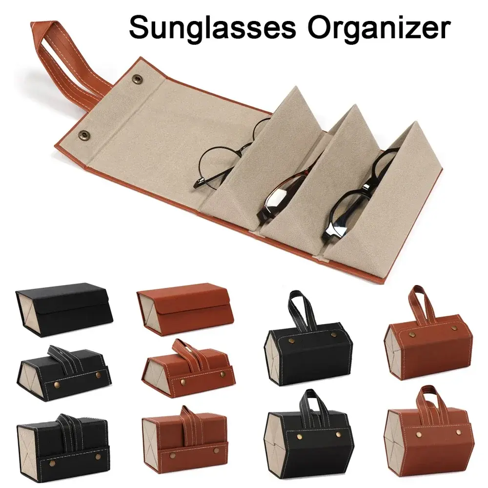 Leather multi-grid glasses case, hand-folded sunglasses case, sunglasses case, jewelry storage box Leather multi-grid glasses case, hand-folded sunglasses case, sunglasses case, jewelry storage box