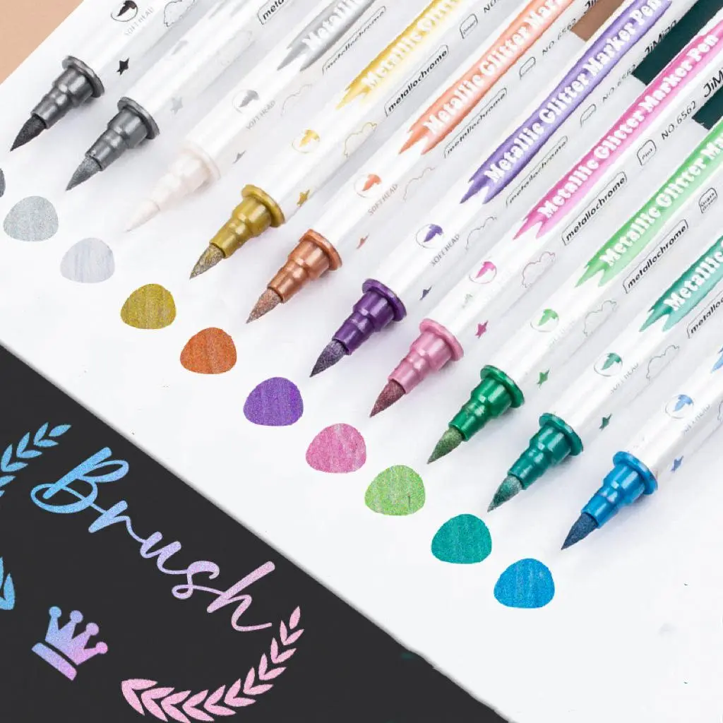 Metallic Glitter Dual Tip Marker Pen, Art Marker Pen, 10pcs Colorful Markers, Colored Markers Set, Professional Painting Tools For DIY Scrapbooking & Journaling & Photo Albums, Dual Tip Pens, Aesthetic Pens