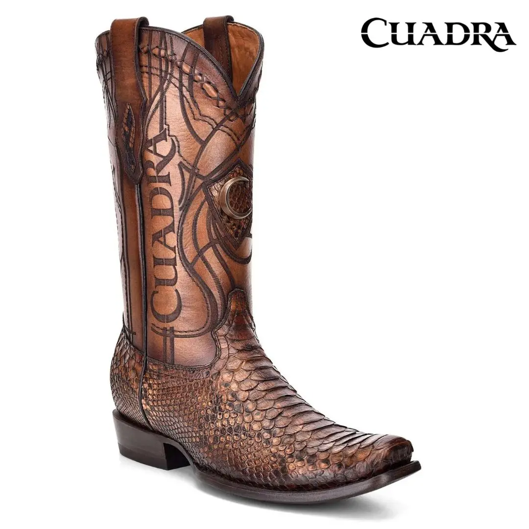 CUADRA Engraved Honey Python Leather Western boot