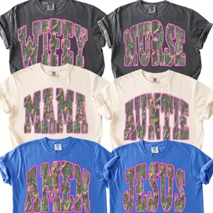 Retro Camo Comfort Colors Shirt, Trendy Pink Outline t-shirt, Mama, Aunt, Jesus, Amen, Wifey, Mama, Auntie, Christian and Faith Outfit