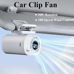 360° Rotation Car Clip On Fan with LED Display, Car Clip On Fans, 100 Speeds Adjustable, USB Rechargeable, Portable Clip on Fan, For Home, Office, Cars and Camping, Car Accessories