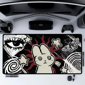 Dark Punk Desk Mat Alt Aesthetic Mousepad Trippy Bunny, Gothic Eye Design Unique Desk Mat for Alternative, Indie and Dark Cottagecore Style