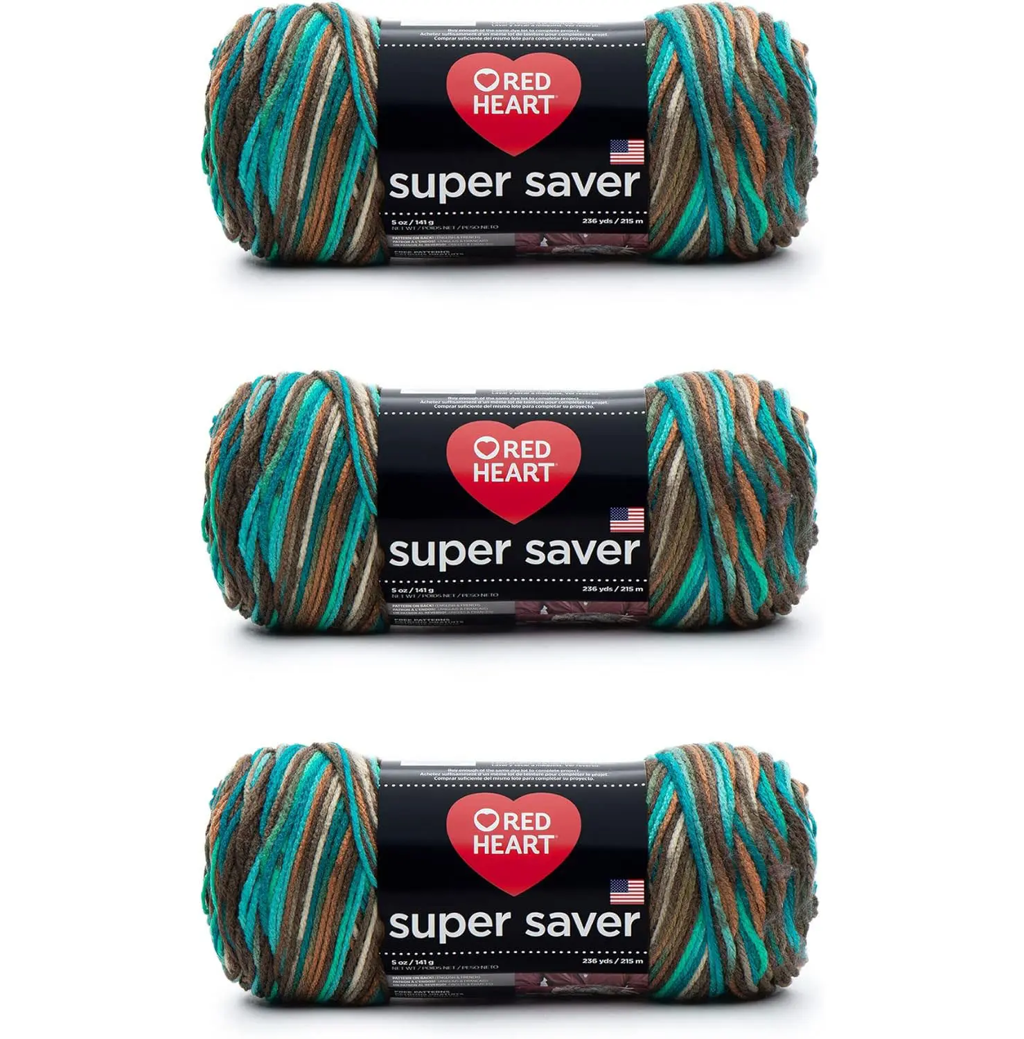 Red Heart Super Saver Yarn, 3 Pack, Reef 3 Count