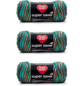 Red Heart Super Saver Yarn, 3 Pack, Reef 3 Count