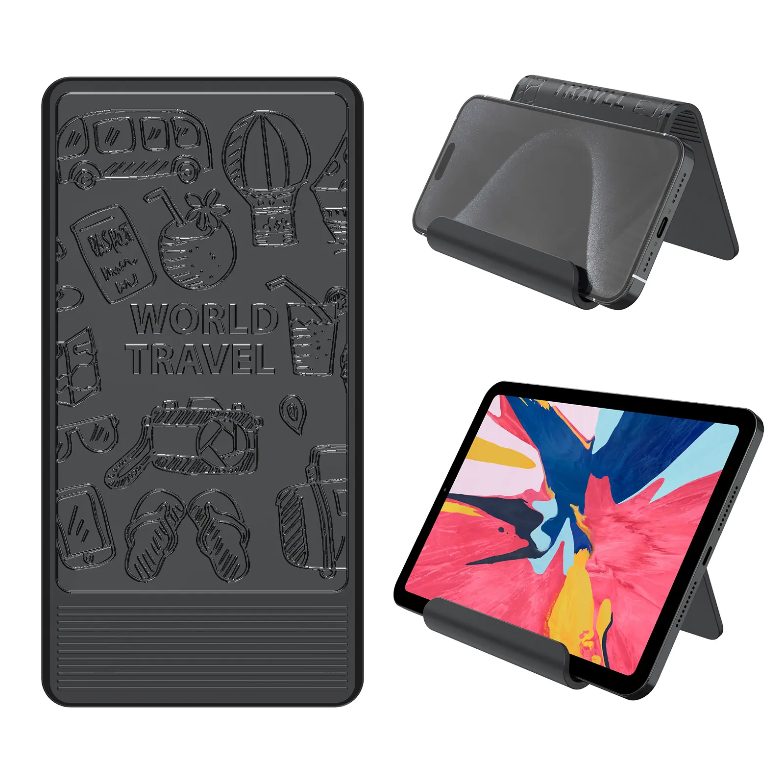 Airplane Phone Holder Mount, Travel Essentials Flexible Phone Holder, Airplane Tablet Holder for Flying, Desk, Compatible with iPhone, Smartphone, Tablet (Black Silk Screen) Aluminium Compact