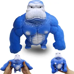 Large Squishy Gorilla Toy, Soft Rubber Monkey for Children & Adults, Stretchy Gorilla Stress Relief Toy for ADHD & Autism, Sensory Monkey Gift for Birthday & Christmas (Blue)
