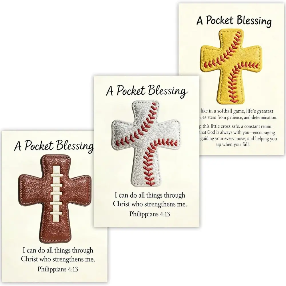 Set of 3 Pocket Blessing Charms — Baseball Cross Edition | Handcrafted Baseball Cross Pocket Blessing Charms (Includes Scripture Card) | Pocket-Sized Christian Faith Gifts Designed for Athletes | Inspirational Sports Keepsakes for Players and Coaches