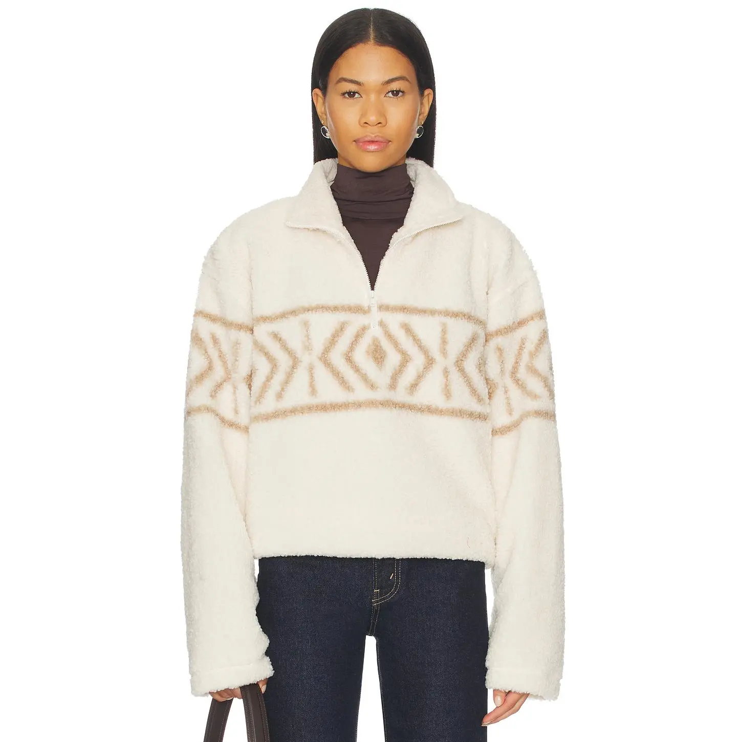 Lovers and Friends Dani Half Zip Pullover in Beige Neutral