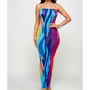 Tube top long Colorful Dress with Slit in Back