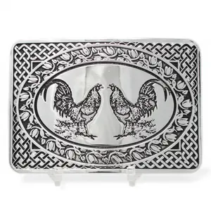 Western Belt Buckle with roosters, Cock Buckle  