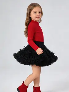 Girls' Cute Fitted Tutu Skirt, Multi-Layer Mesh with Bow Decor, Suitable for Ages 4-11, Perfect for Parties and Performances