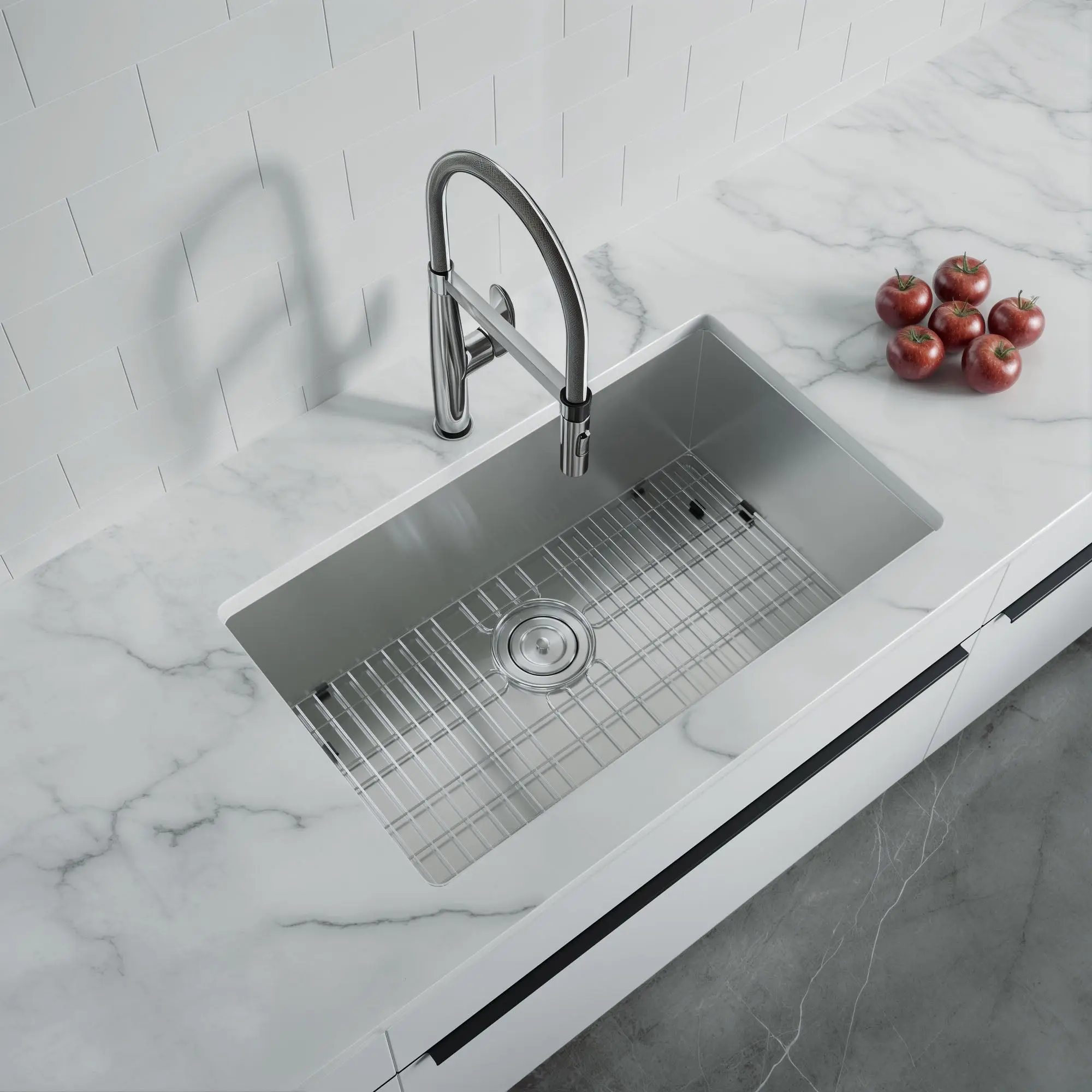 Dowell 30" L x 18" W Handcrafted Undermount Kitchen Sink 18 Gauge Stainless Steel 10" Depth Single Bowl With Grid Strainer