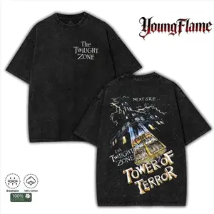 Retro spooky tower T-shirt, washed cotton T-shirt, summer Halloween T-shirt, 90s Halloween movie-themed T-shirt, Halloween gift, Y2K, Soulja, concert, retro double-sided print T-shirt, unisex T-shirt, Halloween, gothic, retro, streetwear pattern. graphic