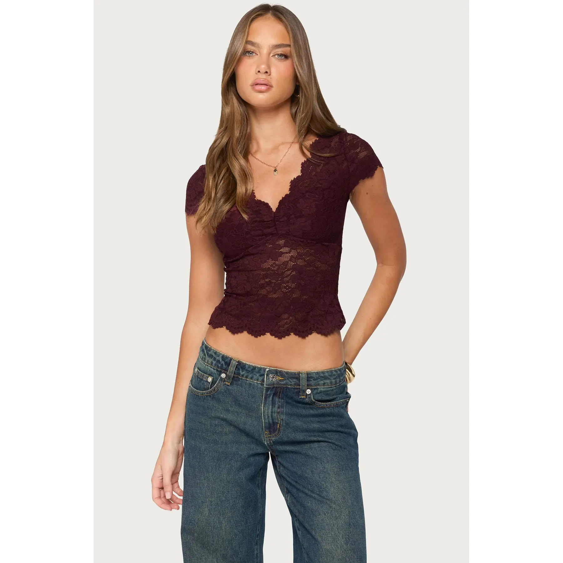 Elza Scalloped Sheer Lace Top