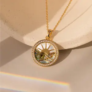Pearl Sunset Necklace Minimalism • New Beginning Necklace • Sunset Coin Necklace,summervibes Neck Jewelry