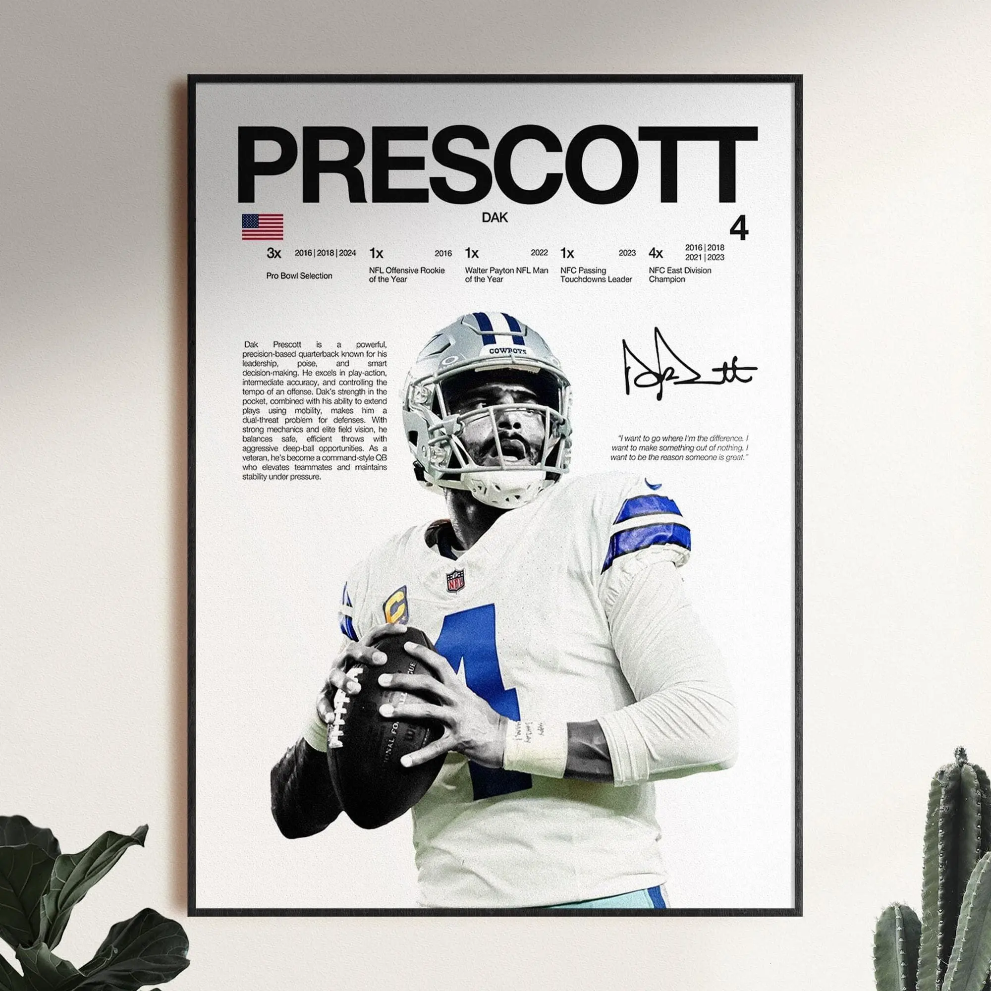 Dak Prescott Poster, NFL Wall Print, American Football Wall Print, NFL Poster Print, Sports Decor, Dallas Cowboys Poster, nfl Football Gift
