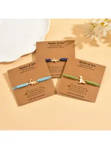 Trendy Alloy Dinosaur Braided Wristband, Morandi Color Best Friend Bracelet with Card, Unique Fashion Accessory for Girls