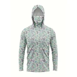 Men's Camo Hooded Fishing Shirt - Quick-Dry Polyester 100% Acetate with Sun Protection Graphic Tee, Long Sleeve Outdoor Sports Hoodie,  Fathersdaygift men gifts