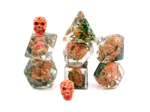 Bloody Skull Resin DnD Dice Set: 7 Piece Mossy Bone  RPG Dice