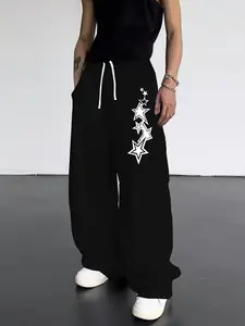 Men's Casual Sport Pants, Printed Letter Design, Drawstring Waist, Plaid Pockets, Loose Fit, Ideal Gift for Husband/BF
