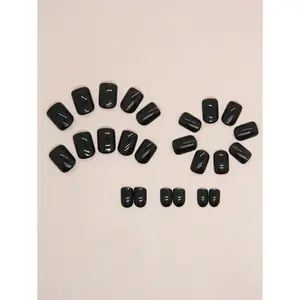 Use 24pcs Short Black Square Press On Nails With Classic French Style Full Cover Design To Enhance Your Look, Suitable For Parties, Dates And Daily Wear Nail Supplies