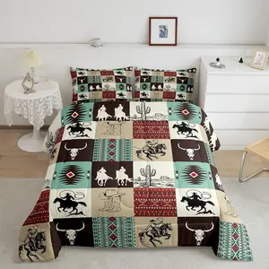 Western Comforter Set Toddler ,Cowboy Comforter for Kids Boys Girls Boho Aztec Bedding Set Deer Antler Duvet Insert Bed Set