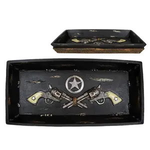 Ebros Rustic Cowboy Dual Revolver Six Shooter Western Star & Ropes Jewelry Dish Tray