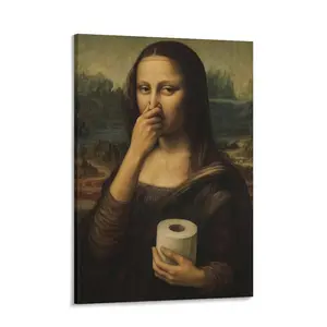 Funny Mona Lisa Bathroom Wall Art Humor Amusing Toilet Art Pinching Nose Wall Decor Eco- Friendly Material Waterproof Fade-Resistant Christmas Gift room posters