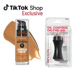 Revlon TikTok Exclusive Foundation Bundle: ColorStay Face Makeup for Combination & Oily Skin, SPF 15, Medium-Full Coverage with Matte Finish with Volcanic Roller