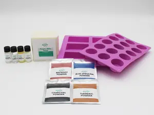 Soap Making Kit - 11-Piece Starter Set with Goat Milk Soap, 2 Molds, 4 Powders & 4 Essential Oils for DIY Soap Crafting Enthusiasts