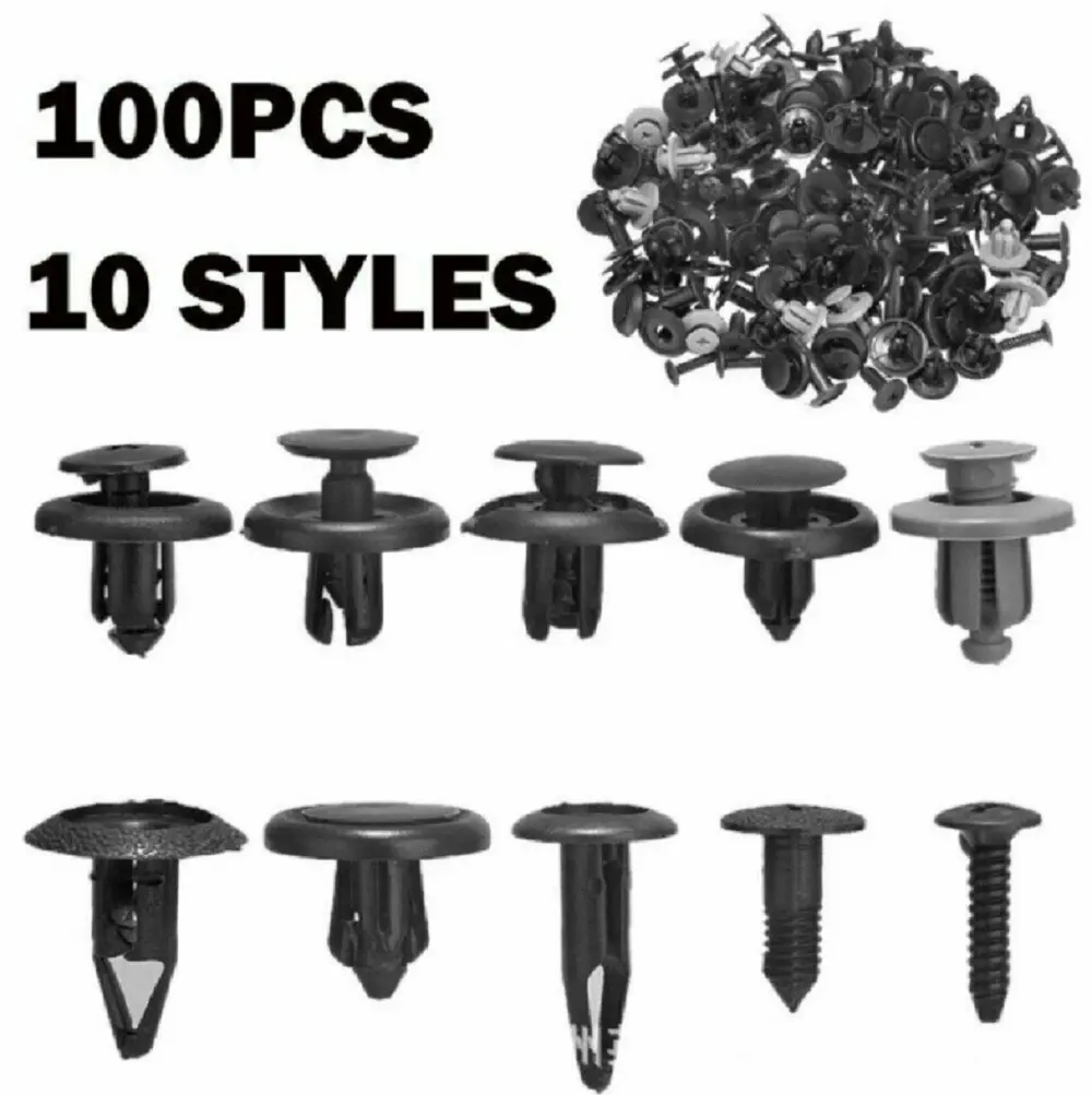 TIKA 100-Piece Trunk Screw Rivet Set, Durable Plastic Fastener Clips for Car Bumpers, Fenders and Trim Panels