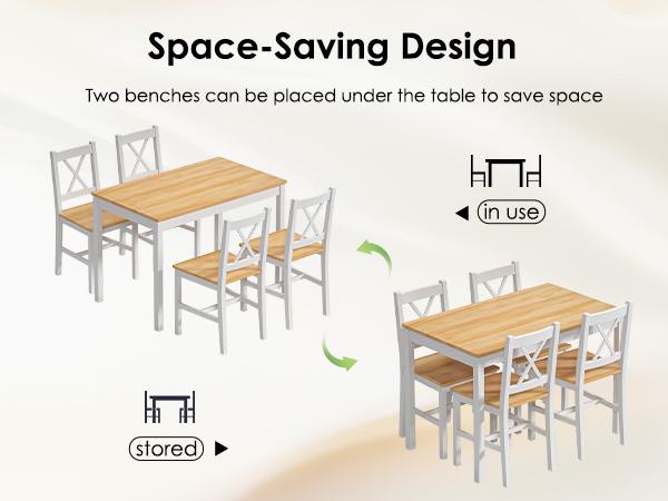 Soges 5-Piece Solid Wood Dining Table Set with 4 Chairs, Farmhouse Kitchen Table Set for Small Space, Easy Assembly Desk for Kitchen, Dining Room, or Restaurant