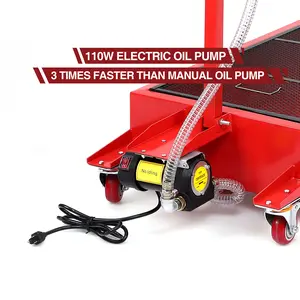 20 gallon electric slim drain pan -110V pump and 8-foot hose - foldable T-shaped handle - heavy-duty rolling oil collection truck - perfect for cars, trucks SUV、 Oil change for buses and RVs