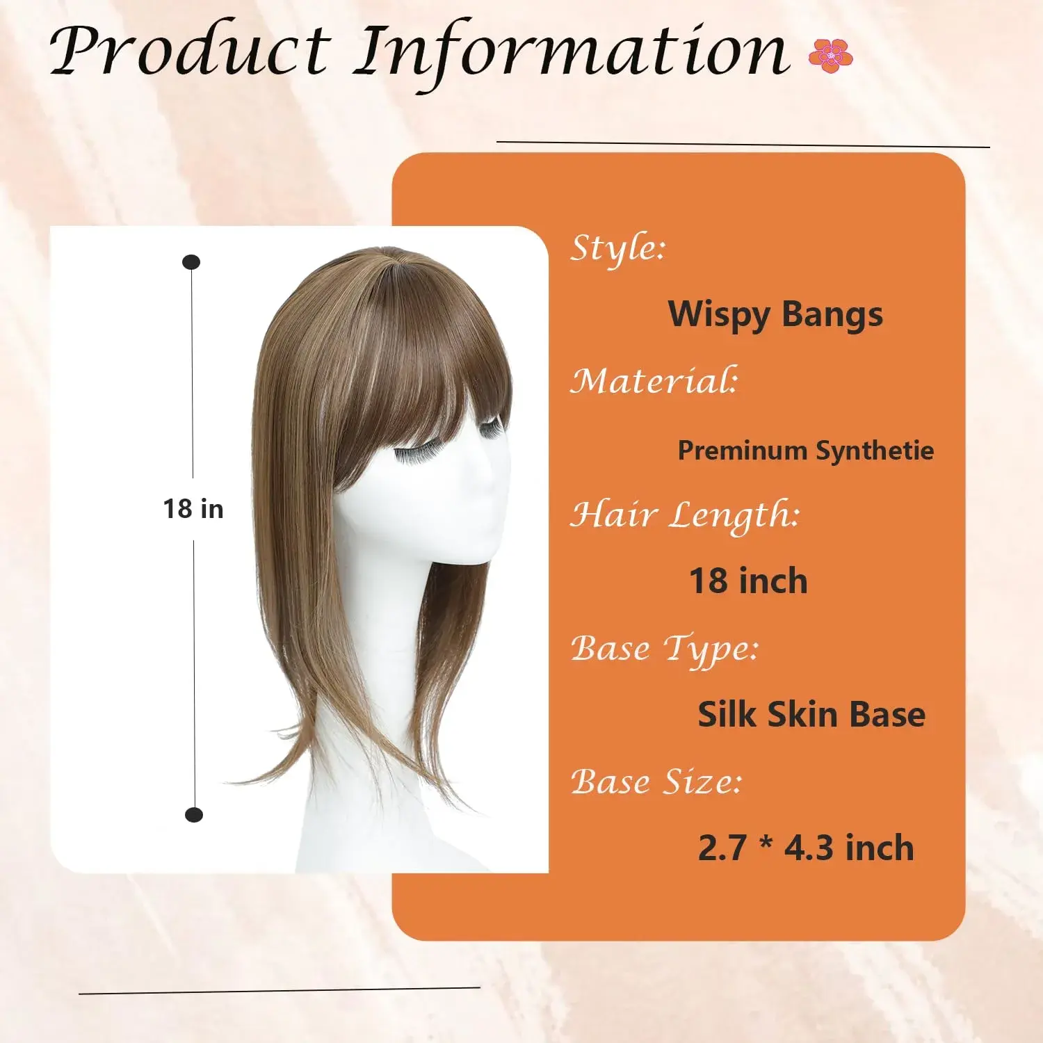 18 inch Hair Topper for Women w-ith Bangs 3D 360 ° Cover 